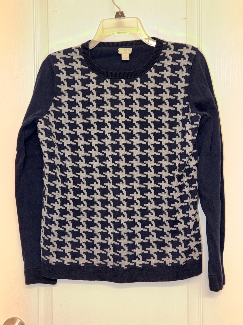 J. Crew Navy and Gray Houndstooth Crewneck Sweater